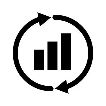 Rotating arrow and bar graph silhouette icon. Vector. Stock Illustration