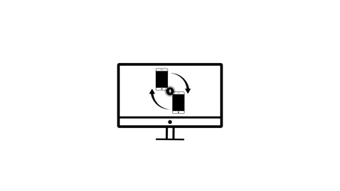 Rotating arrow with mobile icon animated on monitor background Stock Footage 263874043