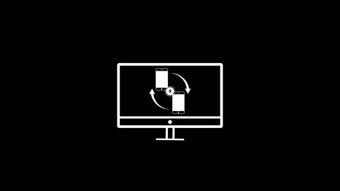 Rotating arrow with mobile icon animated on monitor background Stock Footage 263874048
