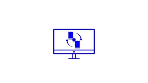 Rotating arrow with mobile icon animated on monitor background Stock Footage 263874049