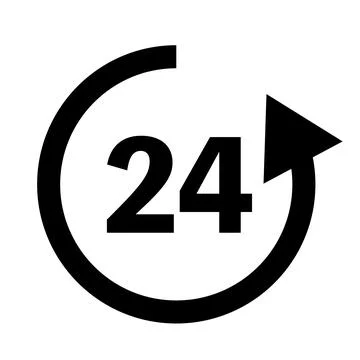 Rotating arrows and 24-hour icons. Vectors. Stock Illustration