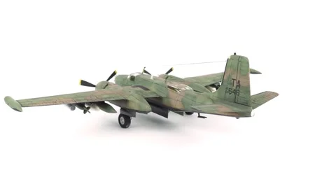Rotating Assembly Model of American Attack Aircraft A-26 Invader Top View. Stock Footage 295455440
