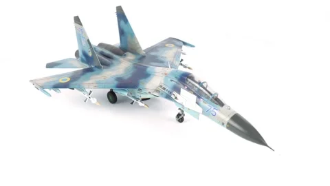 Rotating Assembly Model Of Su-27 Fighter Airplane On White Background. Stock Footage 295453988