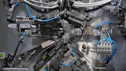 Rotating Assembly Robot in an Industrial Automation Facility 8K Stock Footage 220333504