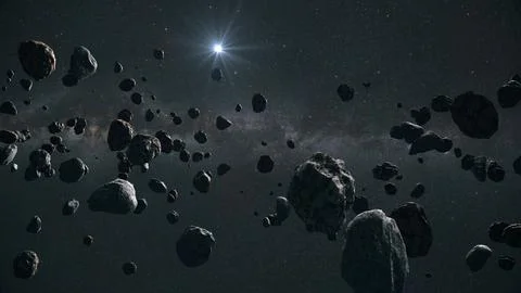 Rotating Asteroids orbiting the sun - Kuiper belt Stock Illustration