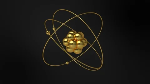 Rotating atom animation, rendered in gold, looping with alpha matte, 4k 30fps Video stock 93162166