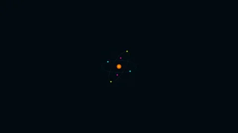Rotating Atom Model with Electrons Orbiting Nucleus Animation Video stock 340364756