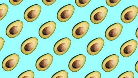 Rotating avocado pattern on cyan background Stock Footage 156813224
