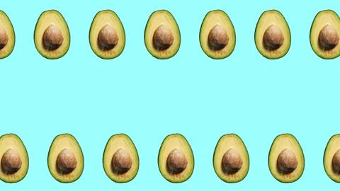 Rotating avocado pattern on cyan background Stock Footage 156813225