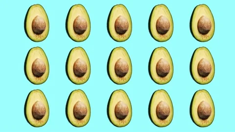 Rotating avocado pattern on cyan background Stock Footage 156813245