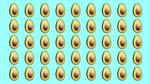 Rotating avocado pattern on cyan background Stock Footage 156813263