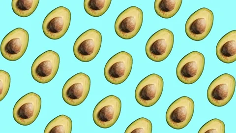 Rotating avocado pattern on cyan background Stock Footage 156813314