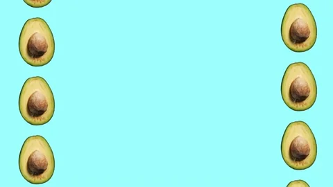 Rotating avocado pattern with place for text  on cyan background Stock Footage 156813235