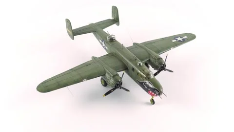 Rotating B-25 Mitchell Bomber Airplane Model In The Background. Video stock 295388733