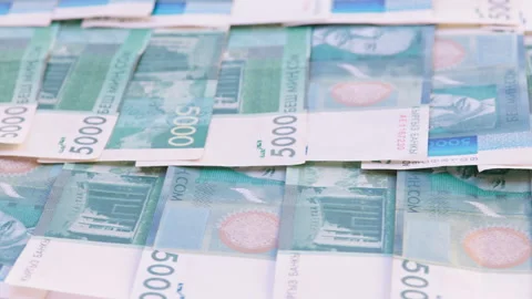 Rotating background of 5000 Kyrgyzstani Som banknotes Stock Footage 304285231