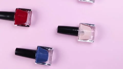 Rotating background with decorative cosmetics, blush, concealer, powder, shadows Stock Footage 220437771