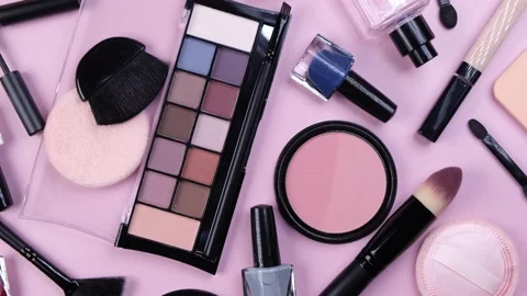 Rotating background with decorative cosmetics, Stock Footage 220569069