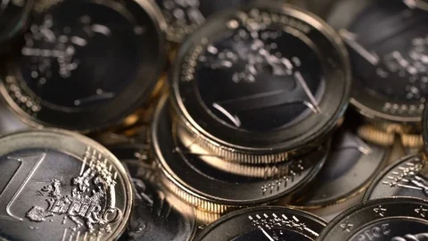Rotating background of one euro coins Stock Footage 80450662