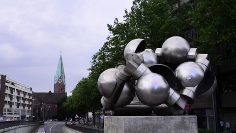 Rotating balls monument, Bremen, Germany, Europe. Stock Footage 79671187
