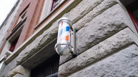 Rotating Barber Pole Light On Exterior Of Barber Shop In Amsterdam, Stock Footage 250784149
