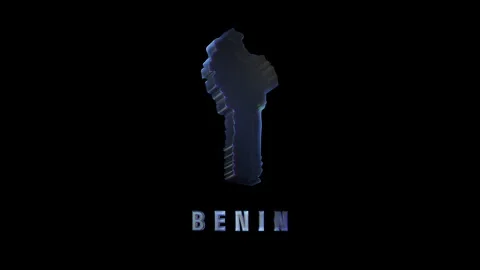 Rotating benin map with glitch effect on black background Stock Footage 314732783