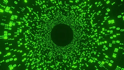 Rotating binary tunnel with random flashing green digits in forward motion Stock Footage 320620771