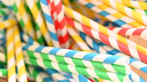 Rotating biodegradable colored drinking  straws Stock Footage 107748352