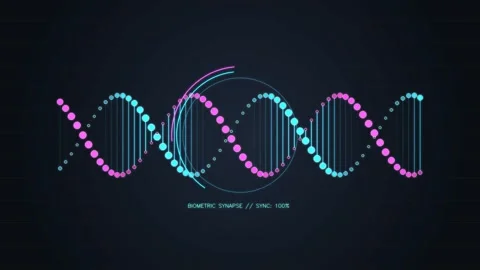 Rotating biometric double helix dna strand with glowing synaptic node pulse.. Stock Footage 346647299
