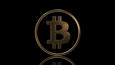 Rotating Bitcoin on black background, seamless looping 3d animation Stock Footage 85326909