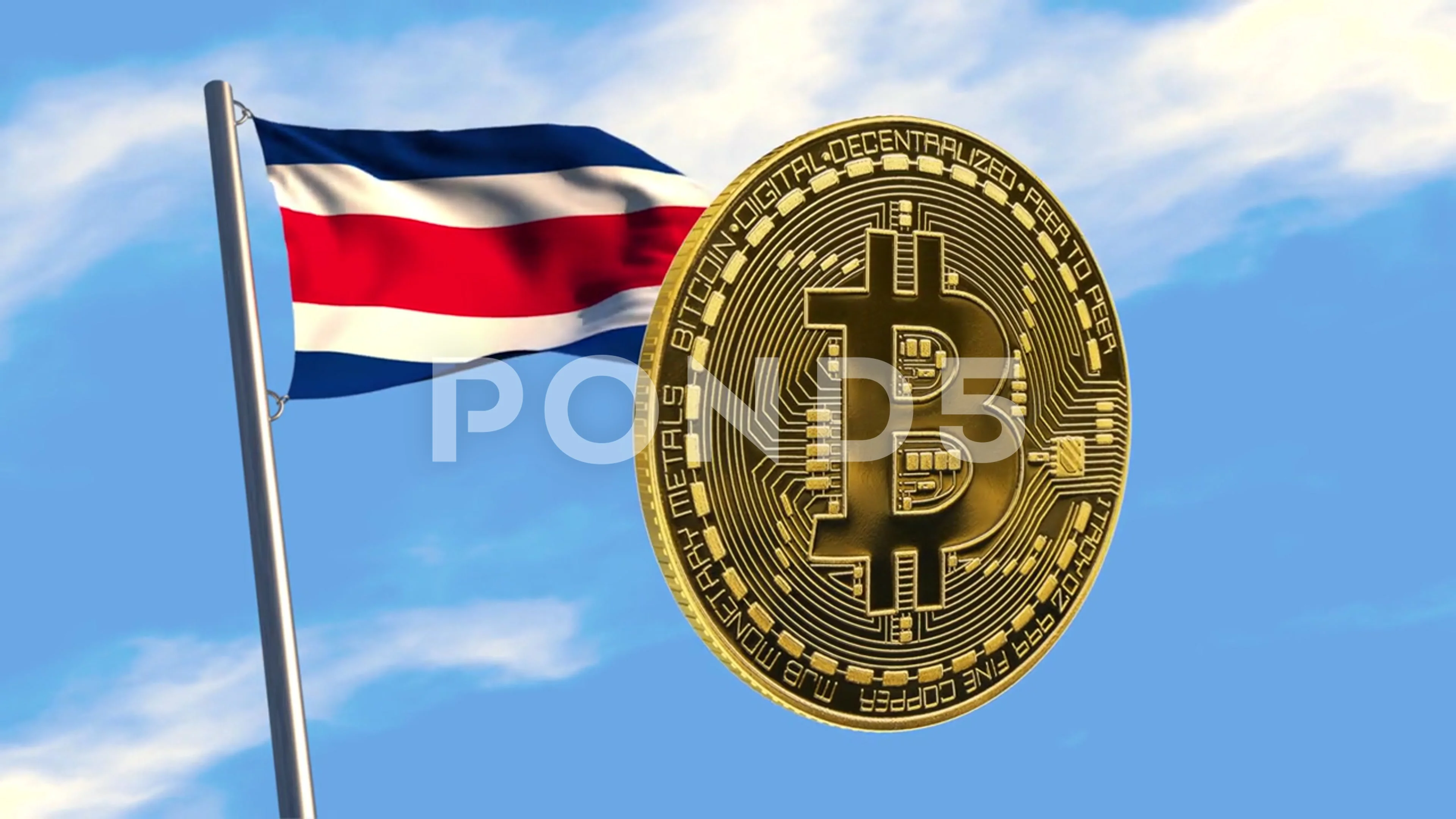 Rotating bitcoin with Costa Rican flag, SFX