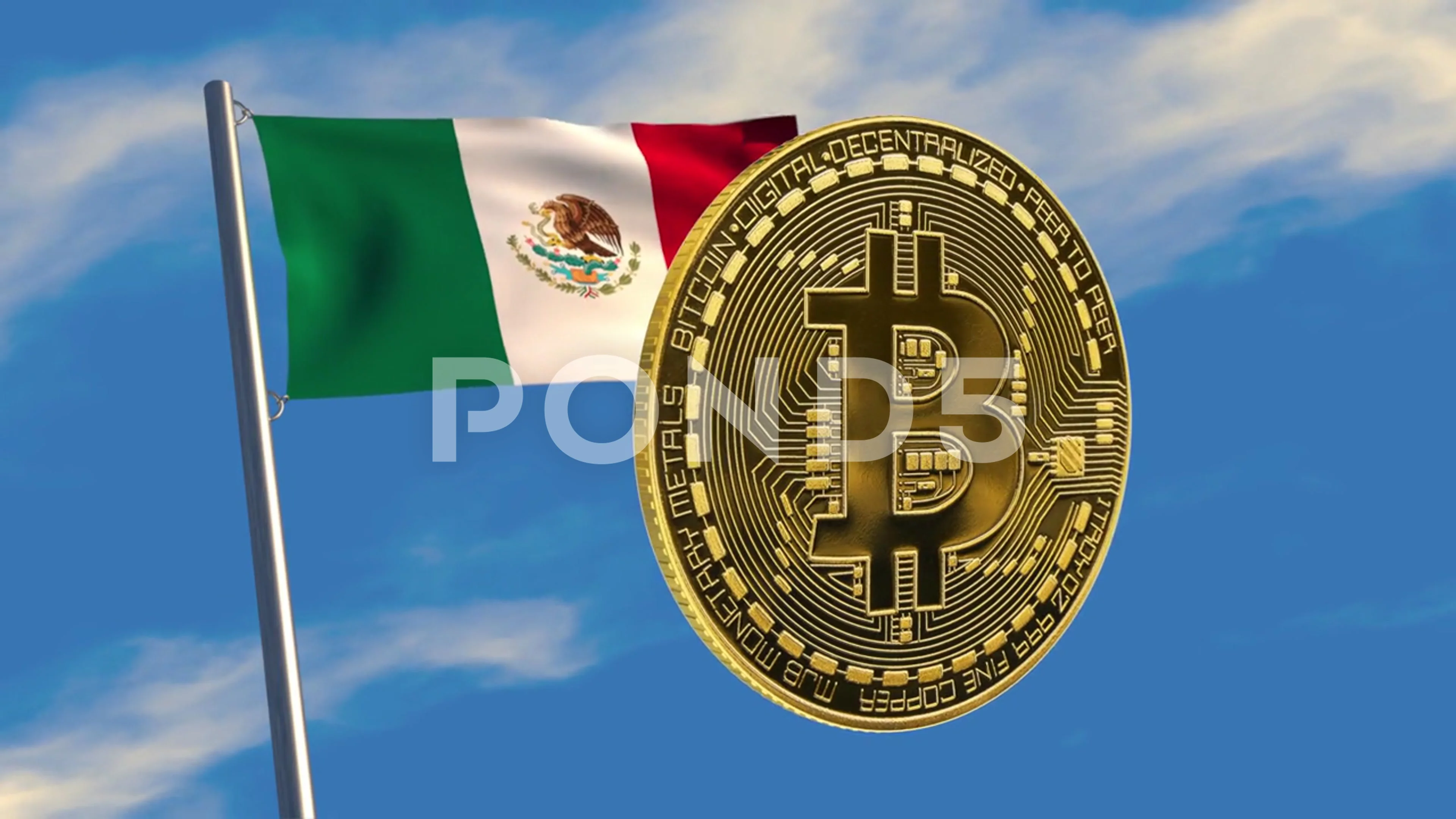 Rotating bitcoin with Mexican flag