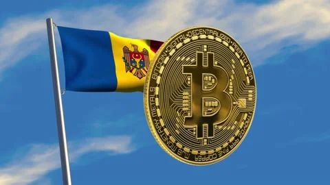 Rotating bitcoin with Moldovan flag Stock Footage 171730807