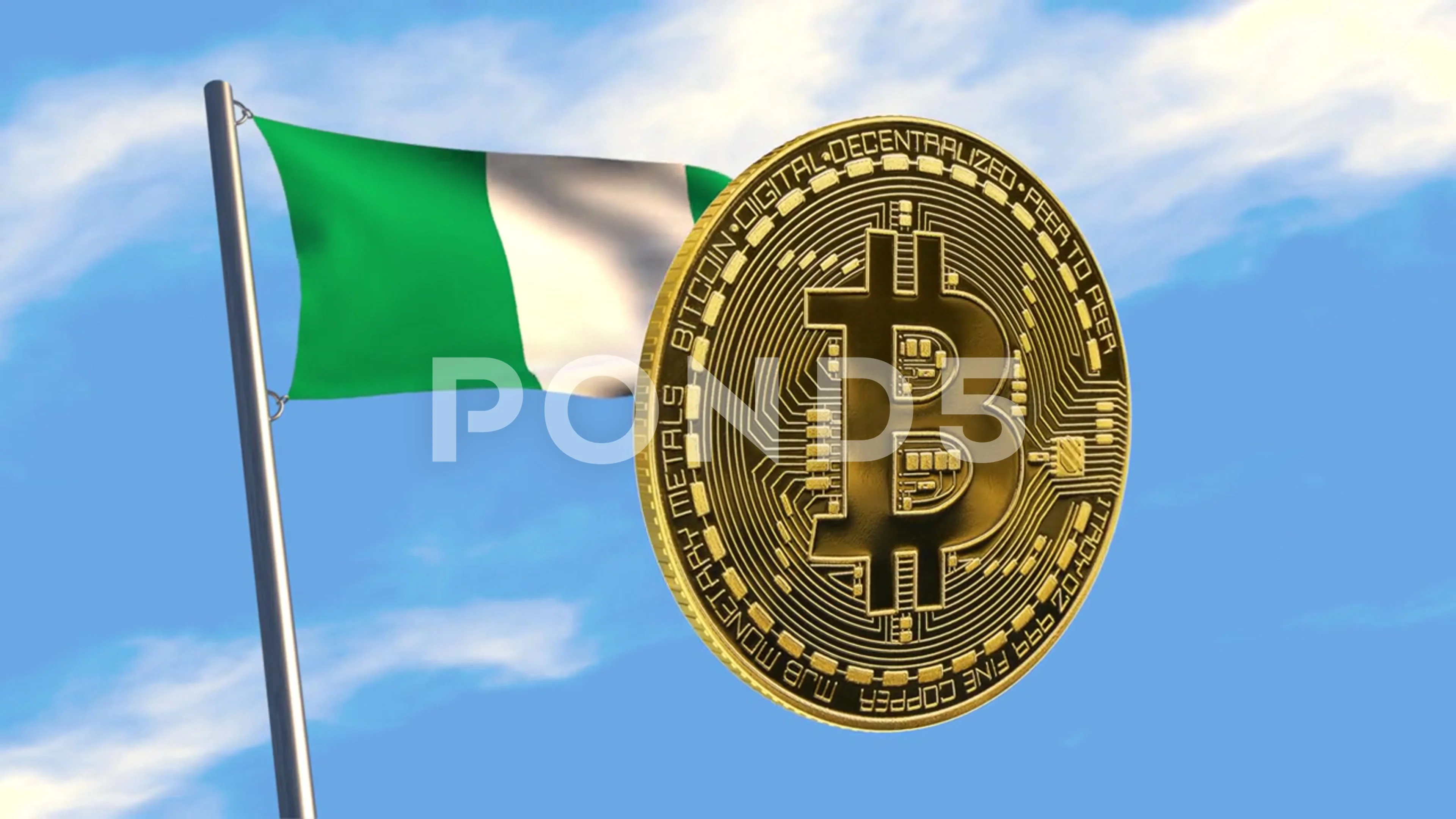 Rotating bitcoin with Nigerian flag