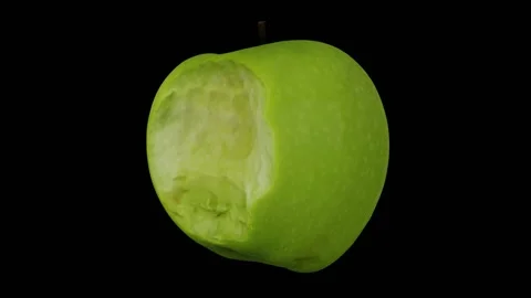 Rotating Bitten Green Apple on Black Background (Looping) Stock Footage 146618007