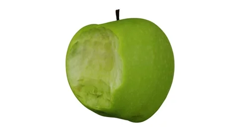 Rotating Bitten Green Apple on White Background (Looping) Stock Footage 146618010
