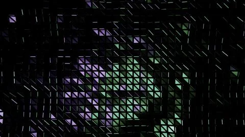 Rotating black glaring surface with many glowing triangles, seamless loop Illustrazione stock