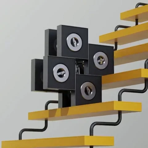 Rotating Black Lock Cubes With Silver Keyholes 스톡 동영상 347692966