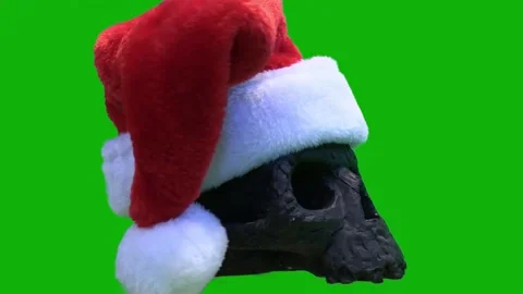Rotating Black Skull with Santa Cap Green Screen Stock Footage 325059522