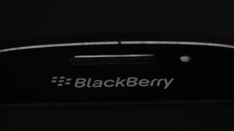 Rotating BlackBerry Smartphone Logo Close Up Stock Footage 323364842