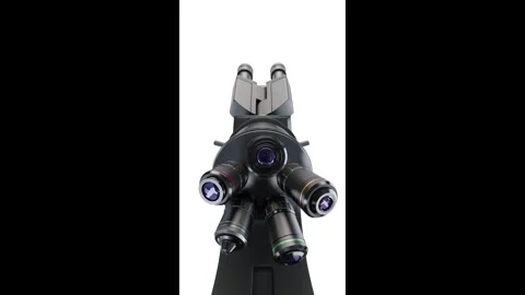 Rotating block of microscope lenses. White back. 3D render. Vertical video Stock Footage 288216725