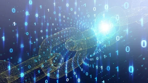 Rotating blockchain chain on digital computer background Stock Footage 123180413
