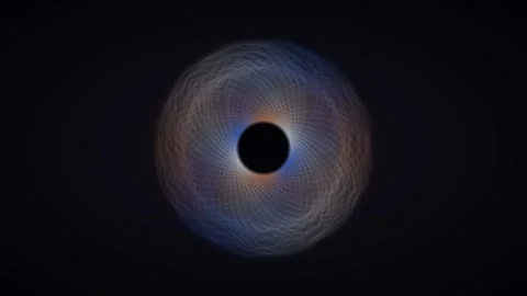Rotating blue and orange glowing abstract spiral rings. 4K Stock Footage 341847381