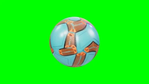 Rotating blue and orange textured soccer ball on green screen 4K Vídeo Stock 336957491