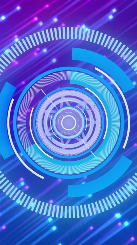 Rotating blue and purple digital interface animation over dynamic light streaks Stock Footage 343128966