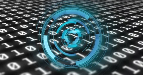 Rotating blue circle with digital binary code animation in futuristic style Stock Footage 303739271