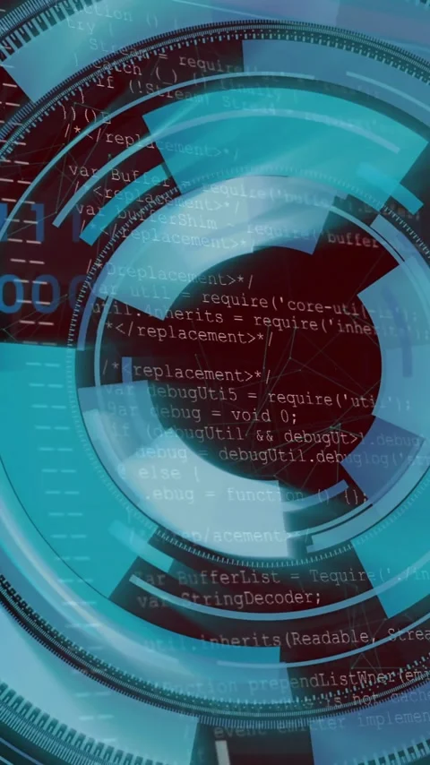 Rotating blue circles in animation over computer code on digital interface 스톡 동영상 319811278
