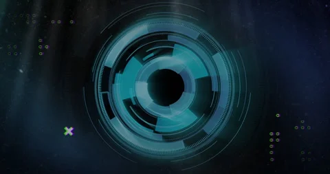 Rotating blue circular elements with animation in futuristic digital school Stock Footage 304644010