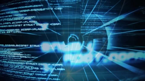 Rotating blue digital codes and data processing animation over circular Stock Footage 328589236