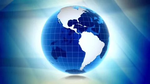 Rotating blue digital globe on abstract corporate background Stock Footage 335952938