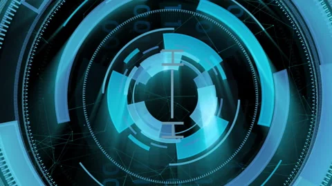 Rotating blue digital interface with binary code and circular patterns, Stock Footage 312727639